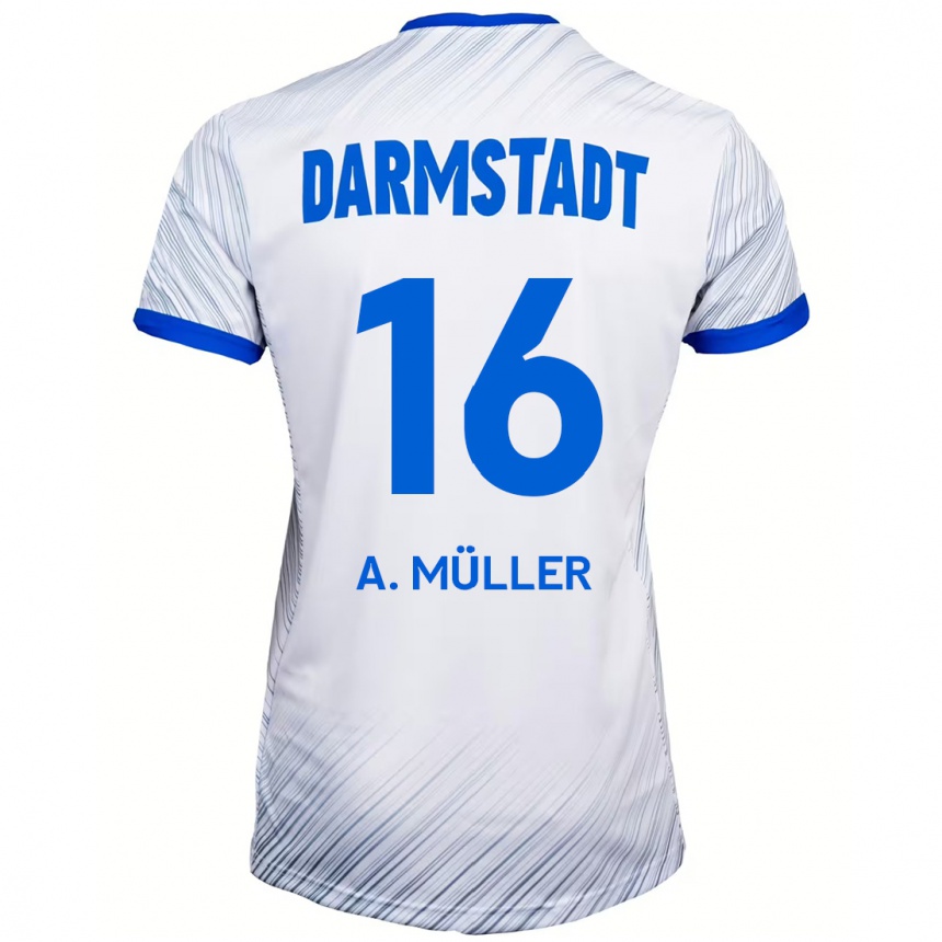 Niño Fútbol Camiseta Andreas Müller #16 Blanco Azul 2ª Equipación 2024/25