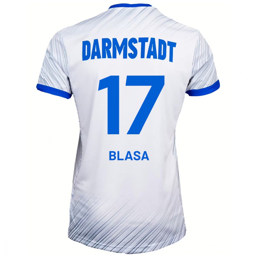 Niño Fútbol Camiseta Keanu Blasa #17 Blanco Azul 2ª Equipación 2024/25