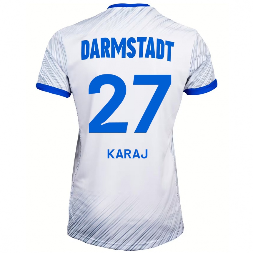 Niño Fútbol Camiseta Eraldo Karaj #27 Blanco Azul 2ª Equipación 2024/25