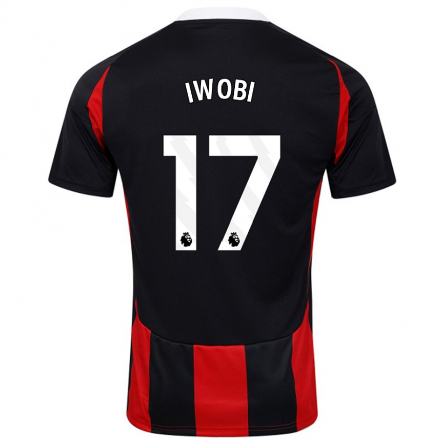 Niño Fútbol Camiseta Alex Iwobi #17 Negro Rojo 2ª Equipación 2024/25