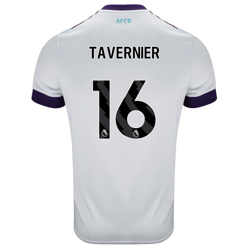 Niño Fútbol Camiseta Marcus Tavernier #16 Blanco Verde Púrpura 2ª Equipación 2024/25