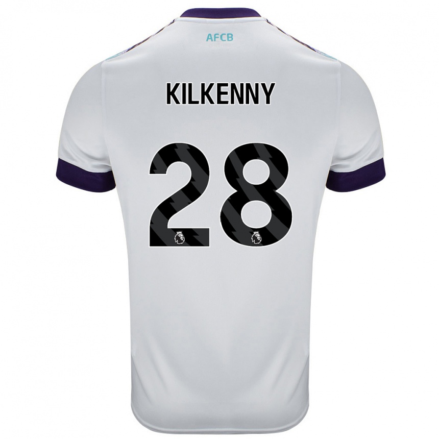 Niño Fútbol Camiseta Gavin Kilkenny #28 Blanco Verde Púrpura 2ª Equipación 2024/25