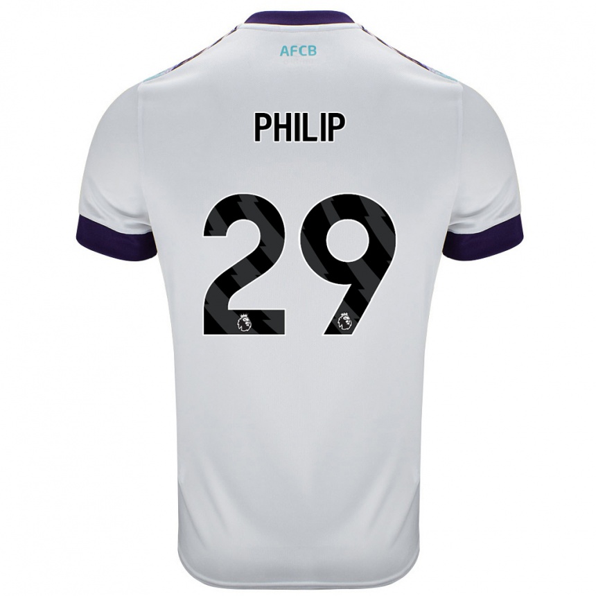 Niño Fútbol Camiseta Philip Billing #29 Blanco Verde Púrpura 2ª Equipación 2024/25