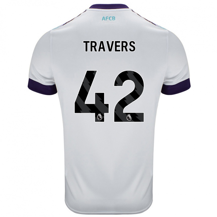 Niño Fútbol Camiseta Mark Travers #42 Blanco Verde Púrpura 2ª Equipación 2024/25