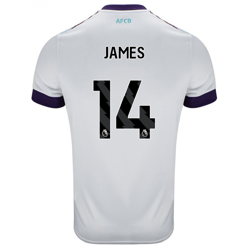 Niño Fútbol Camiseta Katie James #14 Blanco Verde Púrpura 2ª Equipación 2024/25