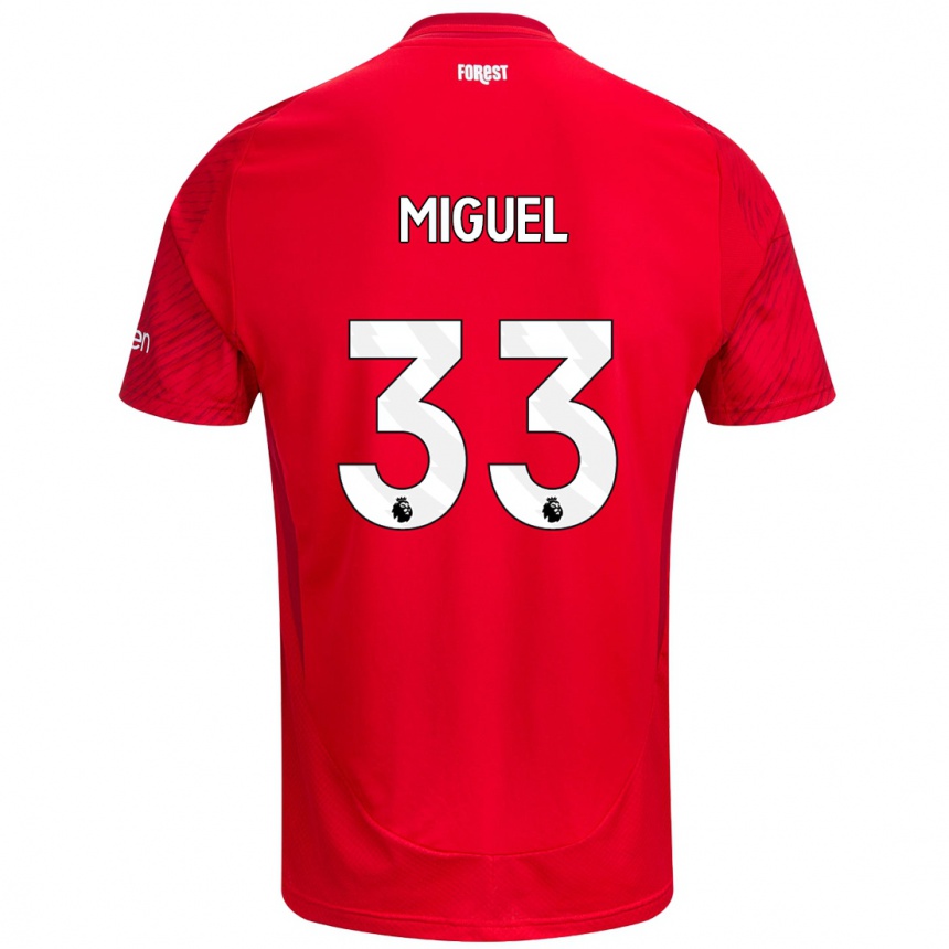 Hombre Fútbol Camiseta Carlos Miguel #33 Rojo Blanco 1ª Equipación 2024/25