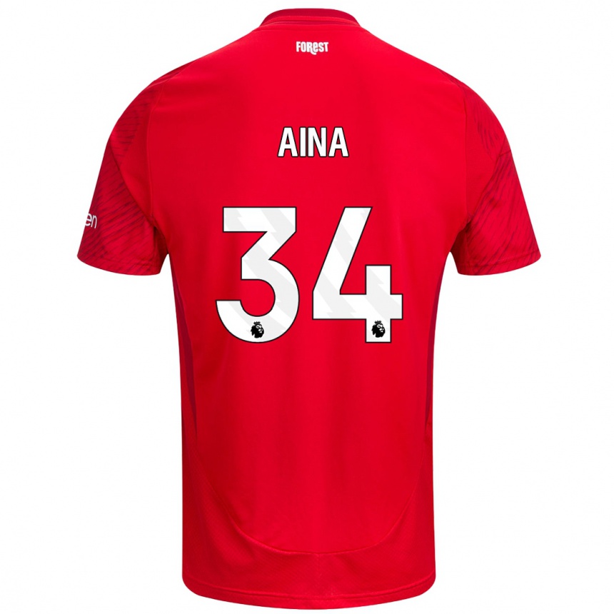 Hombre Fútbol Camiseta Ola Aina #34 Rojo Blanco 1ª Equipación 2024/25