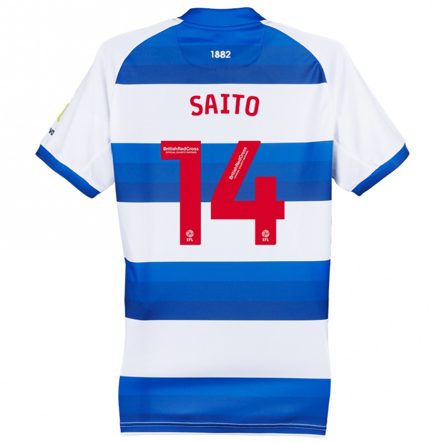 Hombre Fútbol Camiseta Koki Saito #14 Blanco Azul 1ª Equipación 2024/25