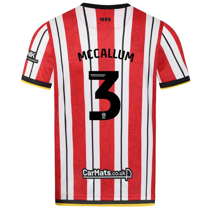 Hombre Fútbol Camiseta Sam Mccallum #3 Rojo Blanco Rayas 1ª Equipación 2024/25