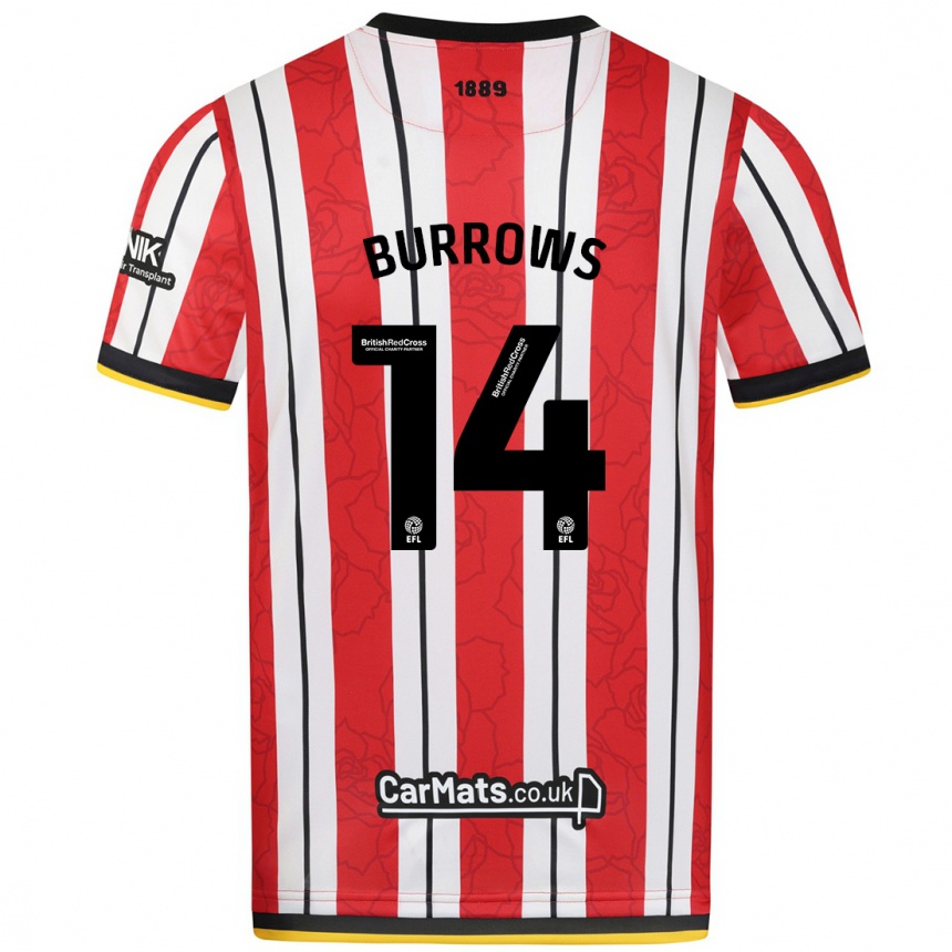 Hombre Fútbol Camiseta Harrison Burrows #14 Rojo Blanco Rayas 1ª Equipación 2024/25