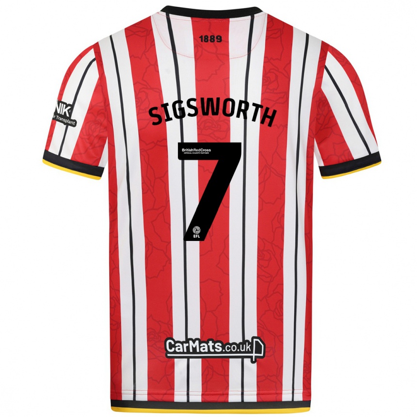 Hombre Fútbol Camiseta Jess Sigsworth #7 Rojo Blanco Rayas 1ª Equipación 2024/25