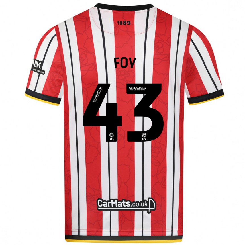 Hombre Fútbol Camiseta Gus Foy #43 Rojo Blanco Rayas 1ª Equipación 2024/25