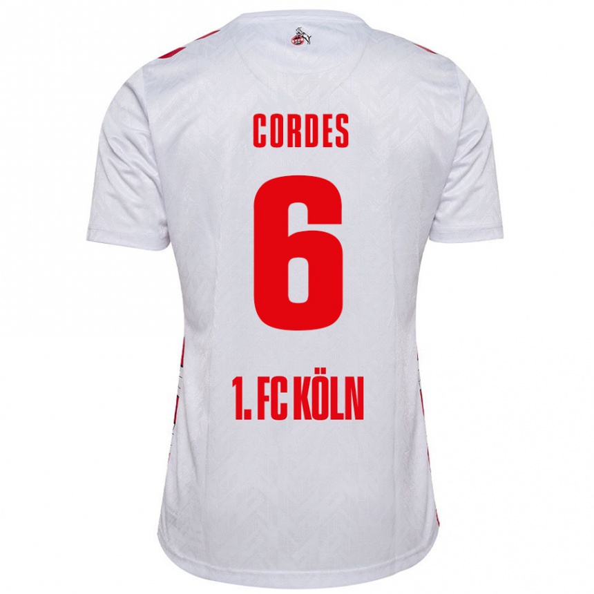 Hombre Fútbol Camiseta Lotta Cordes #6 Blanco Rojo 1ª Equipación 2024/25