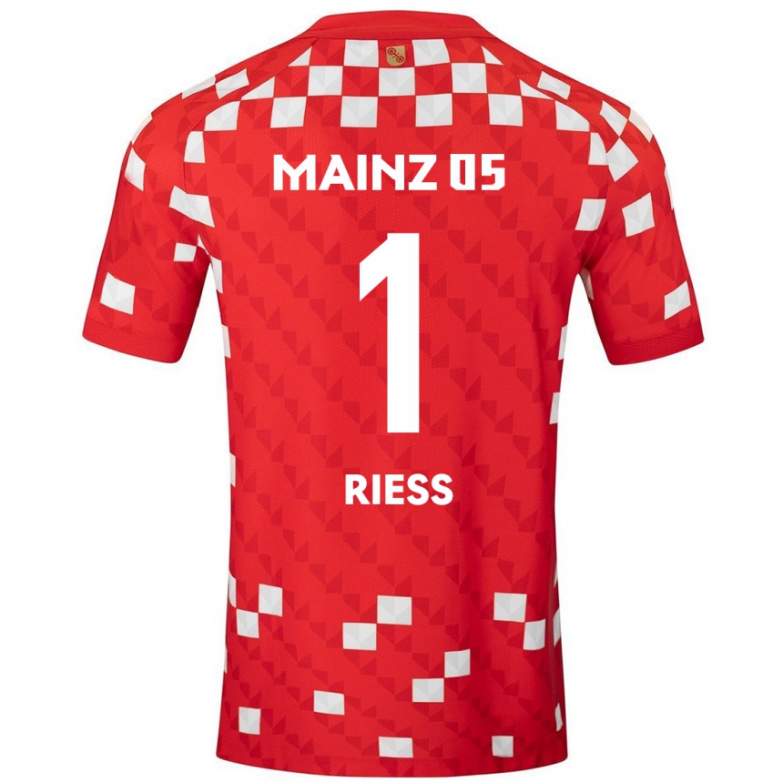 Hombre Fútbol Camiseta Lasse Rieß #1 Blanco Rojo 1ª Equipación 2024/25