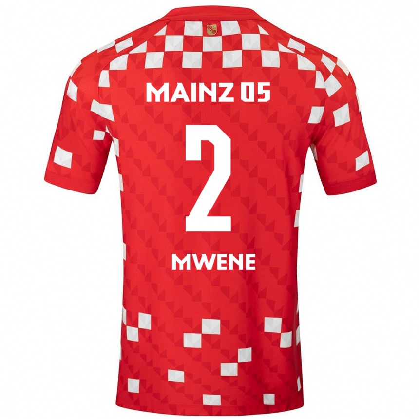 Hombre Fútbol Camiseta Phillipp Mwene #2 Blanco Rojo 1ª Equipación 2024/25