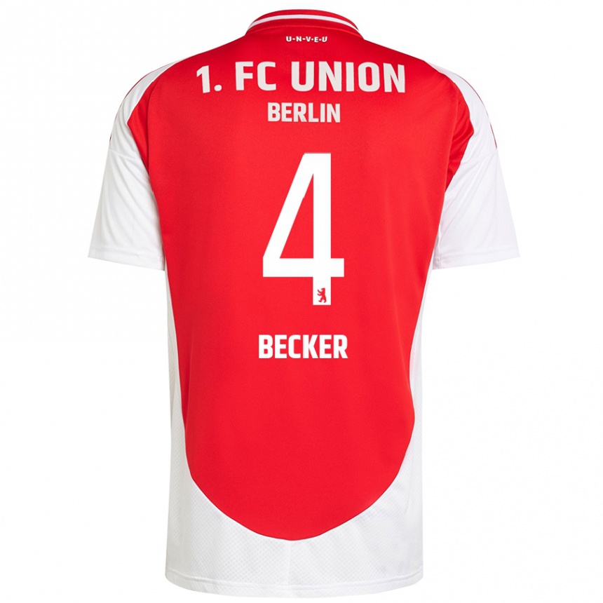 Hombre Fútbol Camiseta Marie Becker #4 Rojo Blanco 1ª Equipación 2024/25