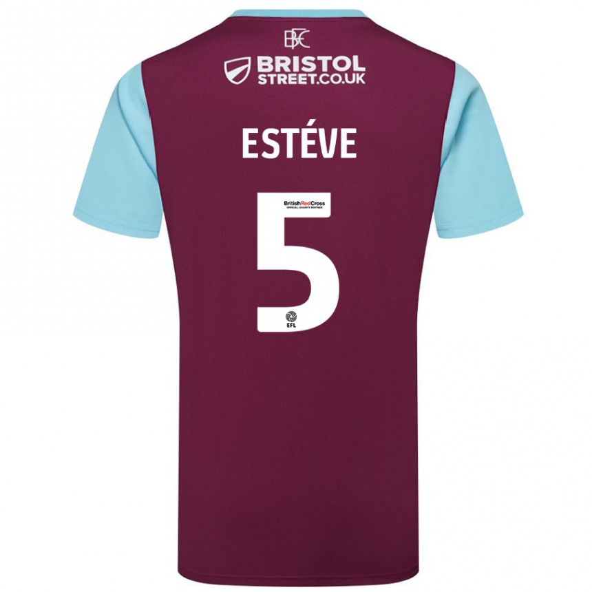 Hombre Fútbol Camiseta Maxime Estève #5 Borgoña Azul Cielo 1ª Equipación 2024/25