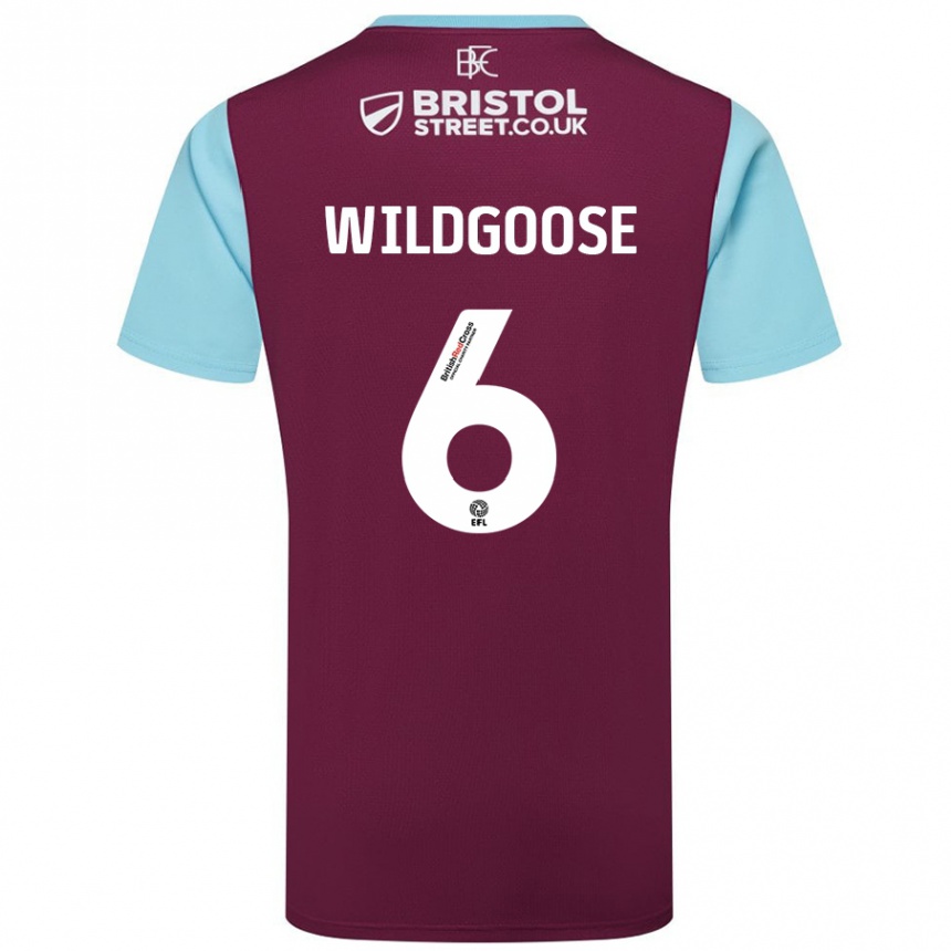 Hombre Fútbol Camiseta Mikayla Wildgoose #6 Borgoña Azul Cielo 1ª Equipación 2024/25