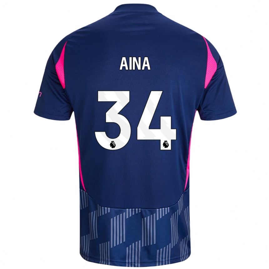 Hombre Fútbol Camiseta Ola Aina #34 Azul Real Rosa 2ª Equipación 2024/25