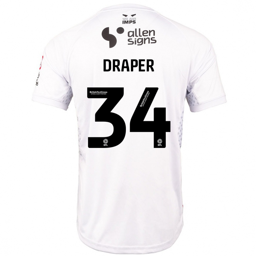 Hombre Fútbol Camiseta Freddie Draper #34 Rojo Blanco 2ª Equipación 2024/25