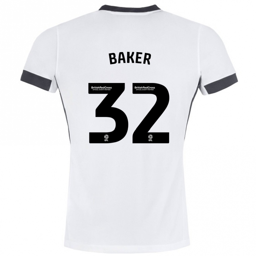 Hombre Fútbol Camiseta Ava Baker #32 Blanco Negro 2ª Equipación 2024/25