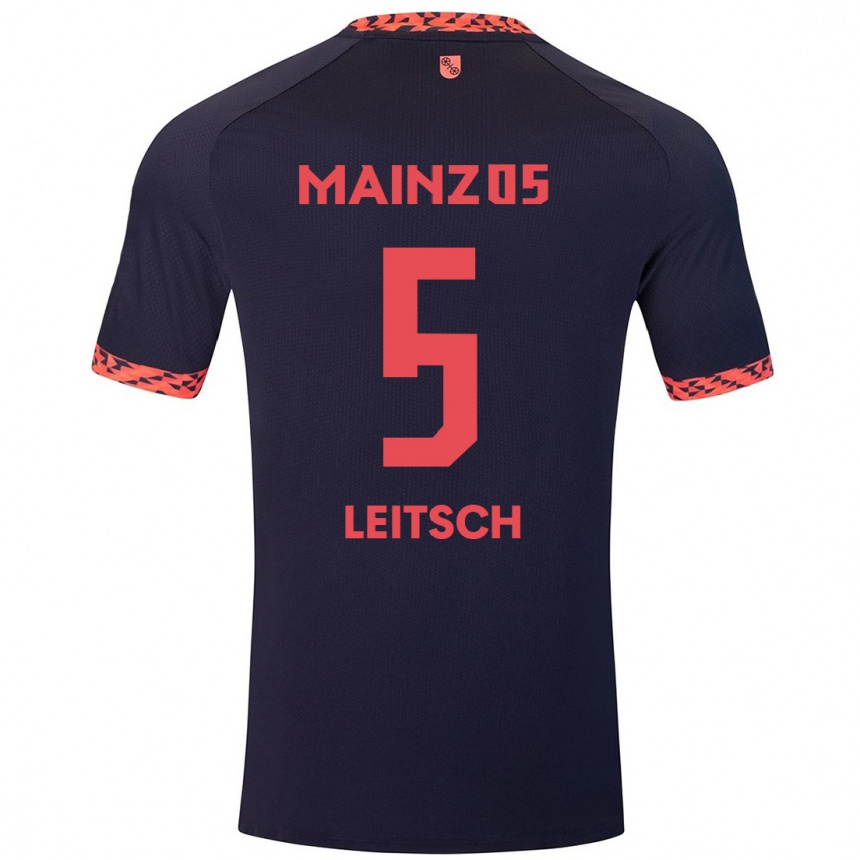 Hombre Fútbol Camiseta Maxim Leitsch #5 Azul Coral Rojo 2ª Equipación 2024/25