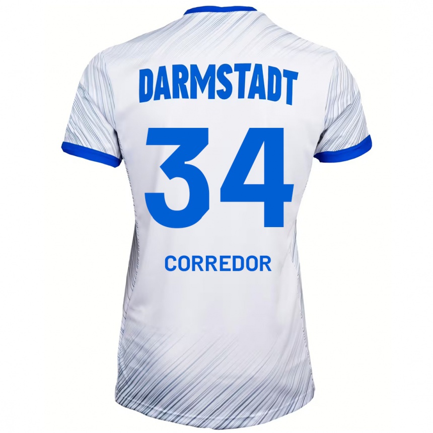 Hombre Fútbol Camiseta Killian Corredor #34 Blanco Azul 2ª Equipación 2024/25