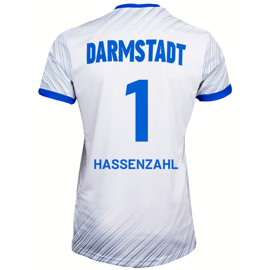 Hombre Fútbol Camiseta Leon Hassenzahl #1 Blanco Azul 2ª Equipación 2024/25