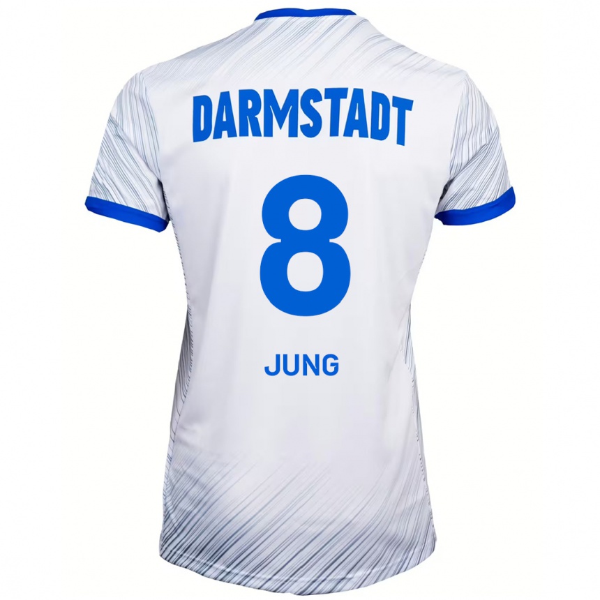 Hombre Fútbol Camiseta Lennon Jung #8 Blanco Azul 2ª Equipación 2024/25