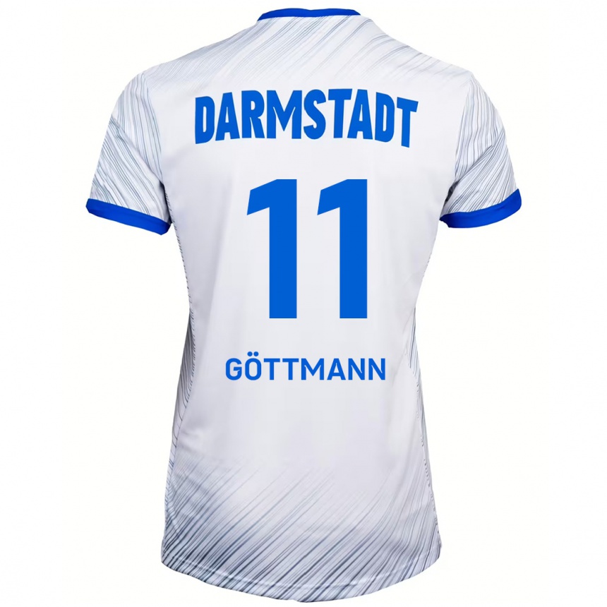 Hombre Fútbol Camiseta Levin Göttmann #11 Blanco Azul 2ª Equipación 2024/25