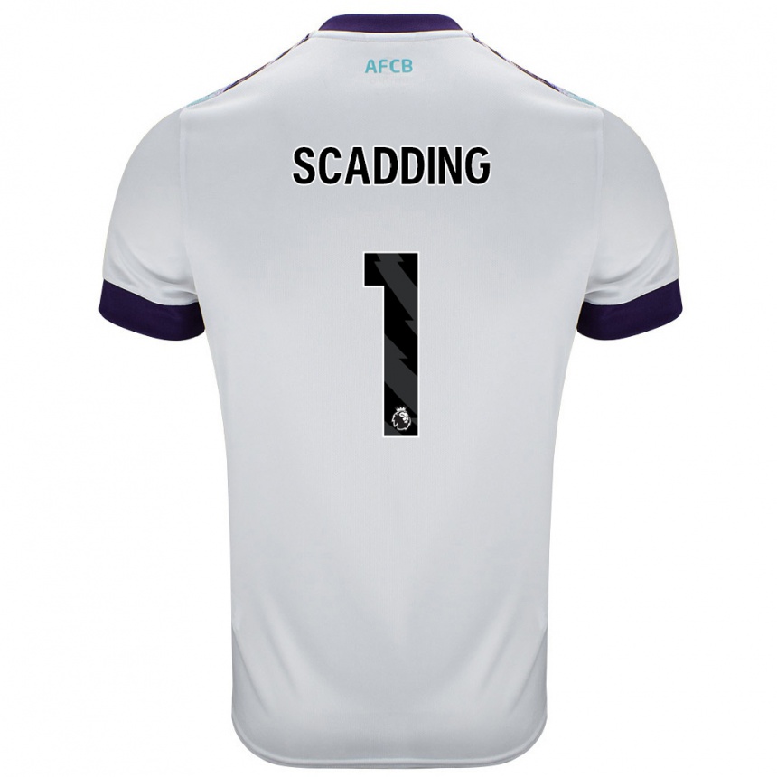 Hombre Fútbol Camiseta Katie Scadding #1 Blanco Verde Púrpura 2ª Equipación 2024/25