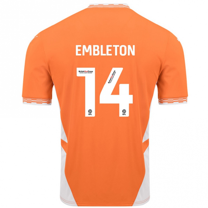 Niño Fútbol Camiseta Elliot Embleton #14 Naranja Blanco 1ª Equipación 2024/25