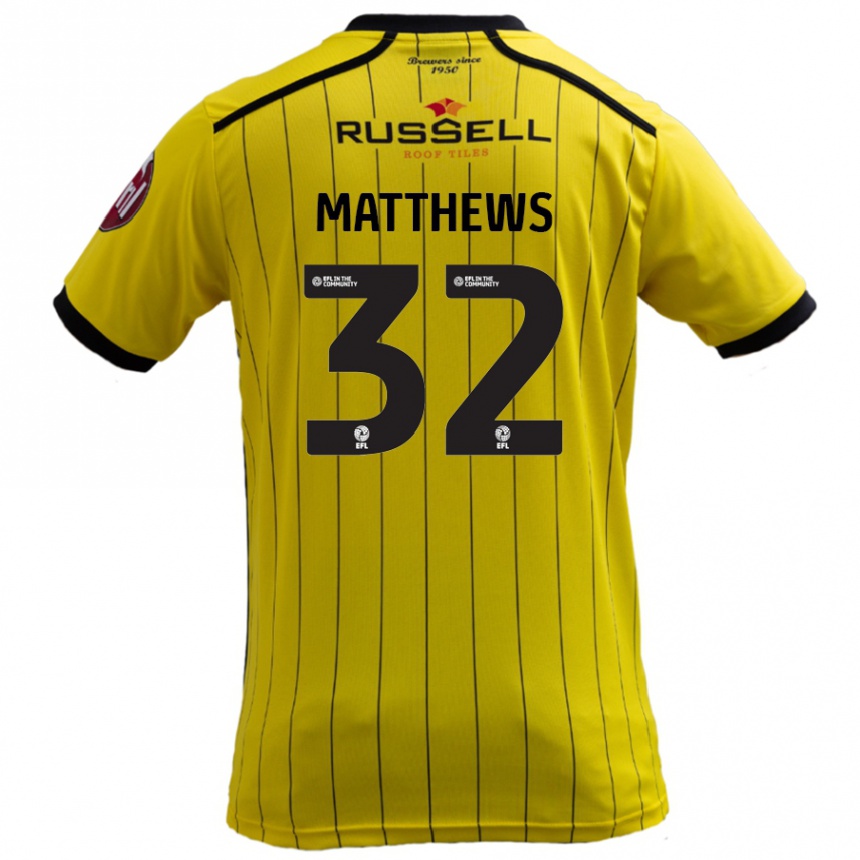 Niño Fútbol Camiseta Daniel Matthews #32 Amarillo 1ª Equipación 2024/25