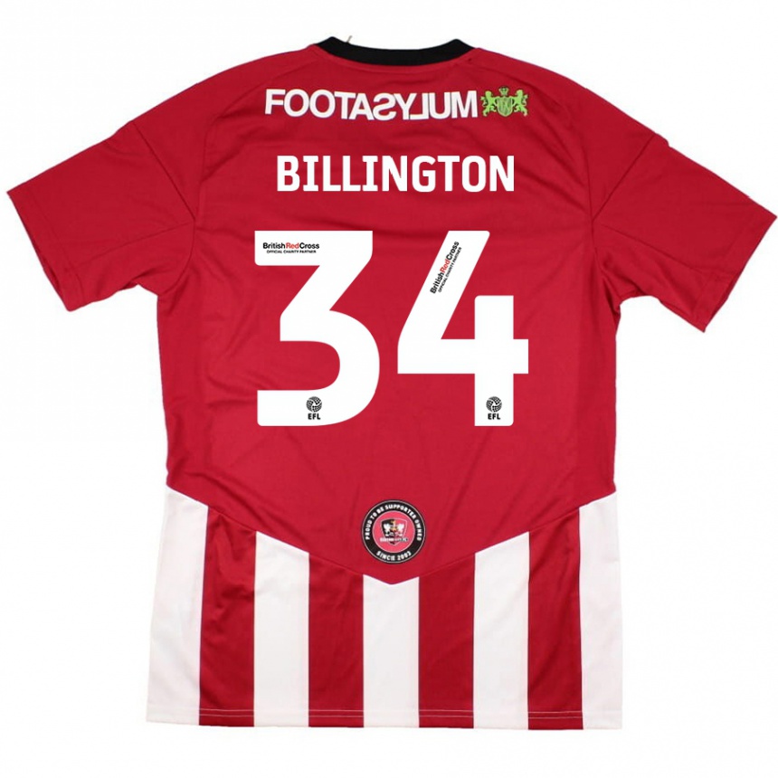 Niño Fútbol Camiseta Gabe Billington #34 Rojo Blanco 1ª Equipación 2024/25