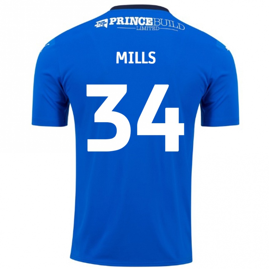 Niño Fútbol Camiseta Harley Mills #34 Azul Blanco 1ª Equipación 2024/25