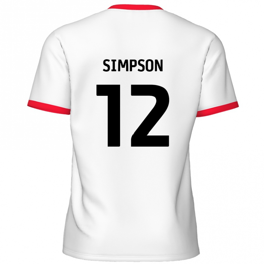 Niño Fútbol Camiseta Tyreece Simpson #12 Blanco Rojo 1ª Equipación 2024/25