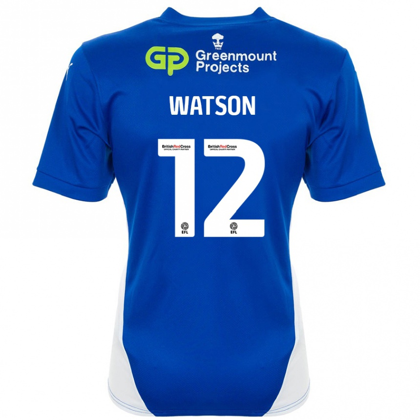 Niño Fútbol Camiseta Tom Watson #12 Azul Blanco 1ª Equipación 2024/25