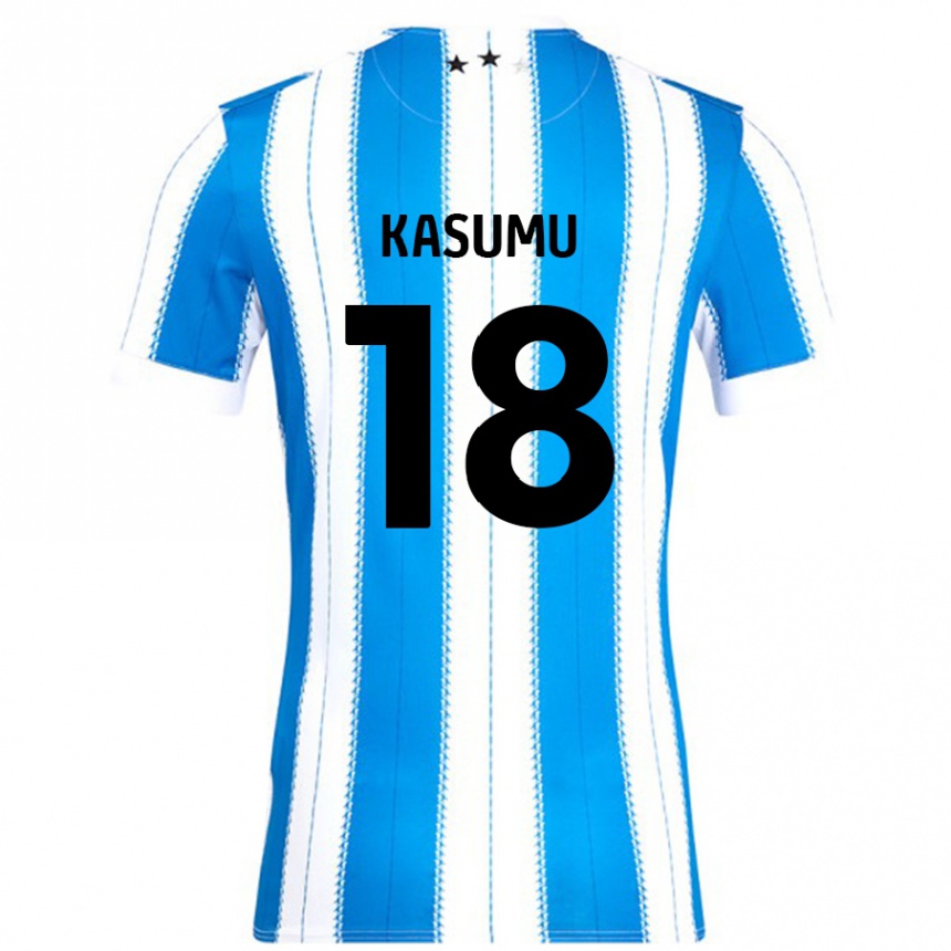 Niño Fútbol Camiseta David Kasumu #18 Azul Blanco 1ª Equipación 2024/25