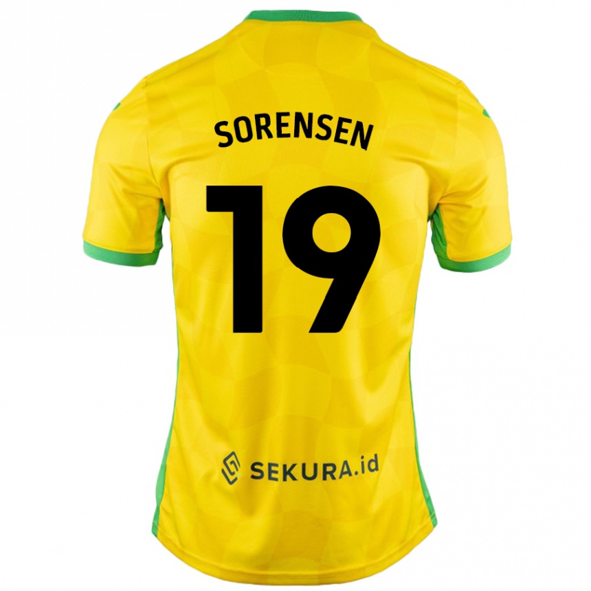 Niño Fútbol Camiseta Jacob Lungi Sørensen #19 Amarillo Verde 1ª Equipación 2024/25