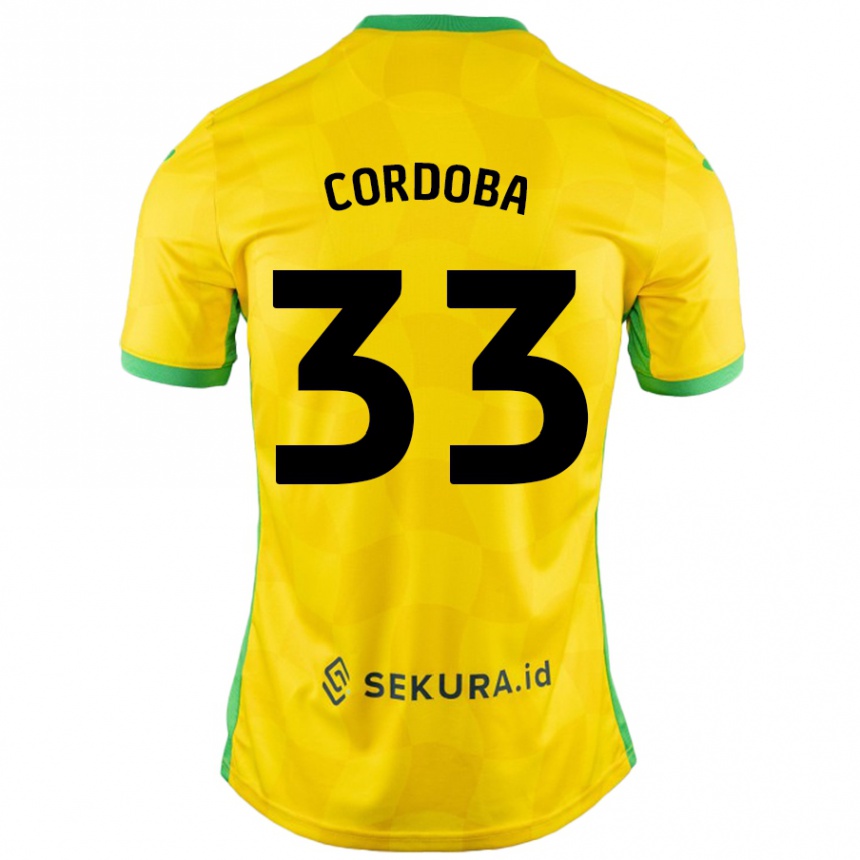 Niño Fútbol Camiseta José Córdoba #33 Amarillo Verde 1ª Equipación 2024/25