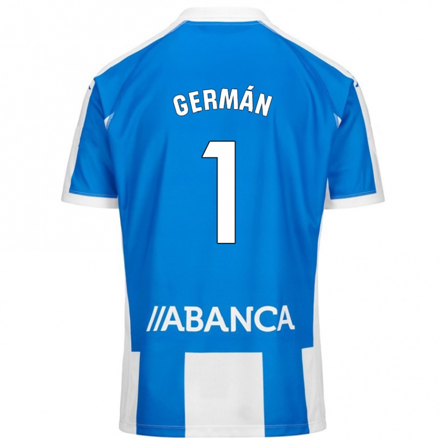 Niño Fútbol Camiseta Germán Parreño #1 Azul Blanco 1ª Equipación 2024/25