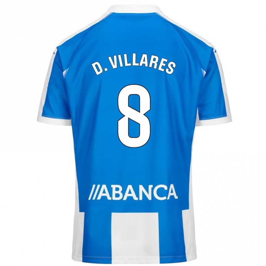 Niño Fútbol Camiseta Diego Villares #8 Azul Blanco 1ª Equipación 2024/25