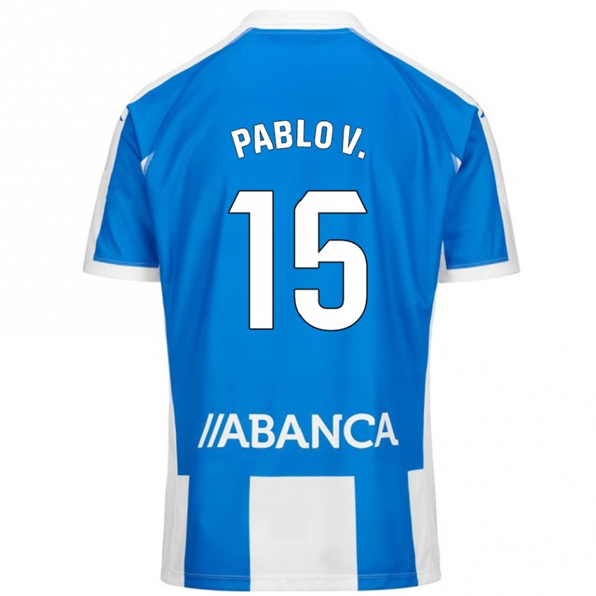 Niño Fútbol Camiseta Pablo Vázquez #15 Azul Blanco 1ª Equipación 2024/25