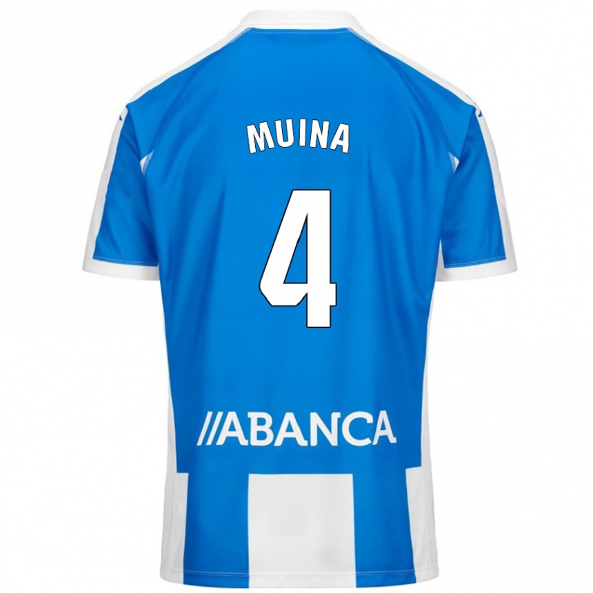 Niño Fútbol Camiseta Henar Muiña #4 Azul Blanco 1ª Equipación 2024/25