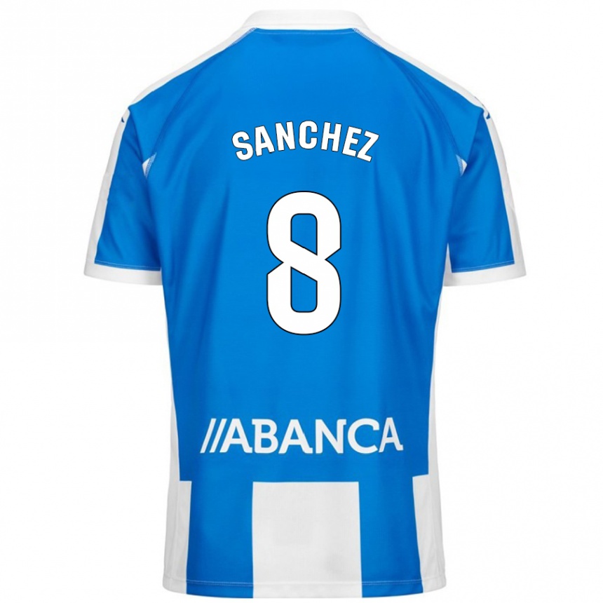 Niño Fútbol Camiseta Carlota Sánchez #8 Azul Blanco 1ª Equipación 2024/25