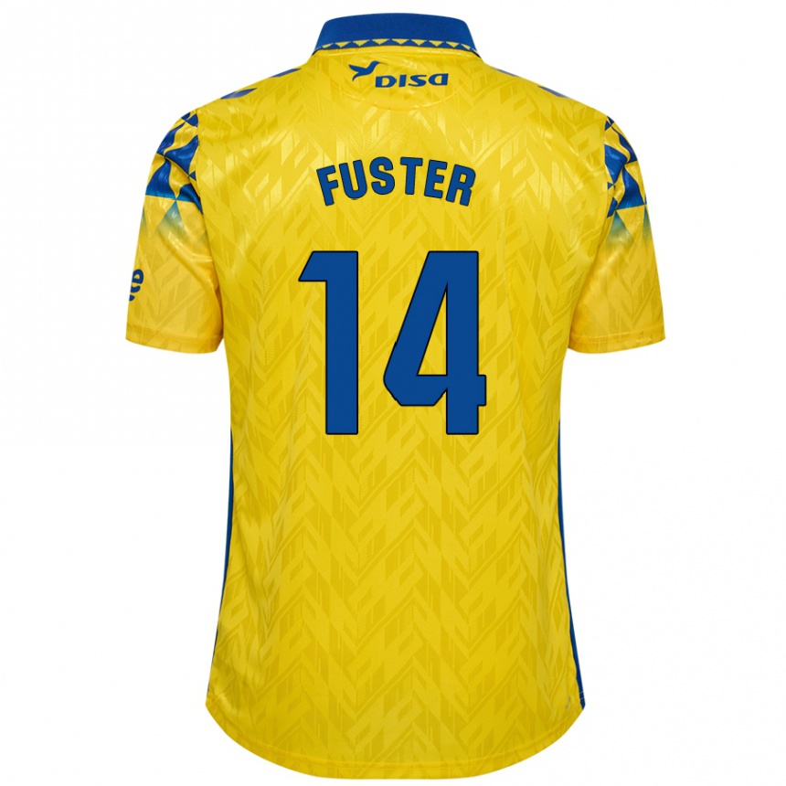 Niño Fútbol Camiseta Manu Fuster #14 Amarillo Azul 1ª Equipación 2024/25