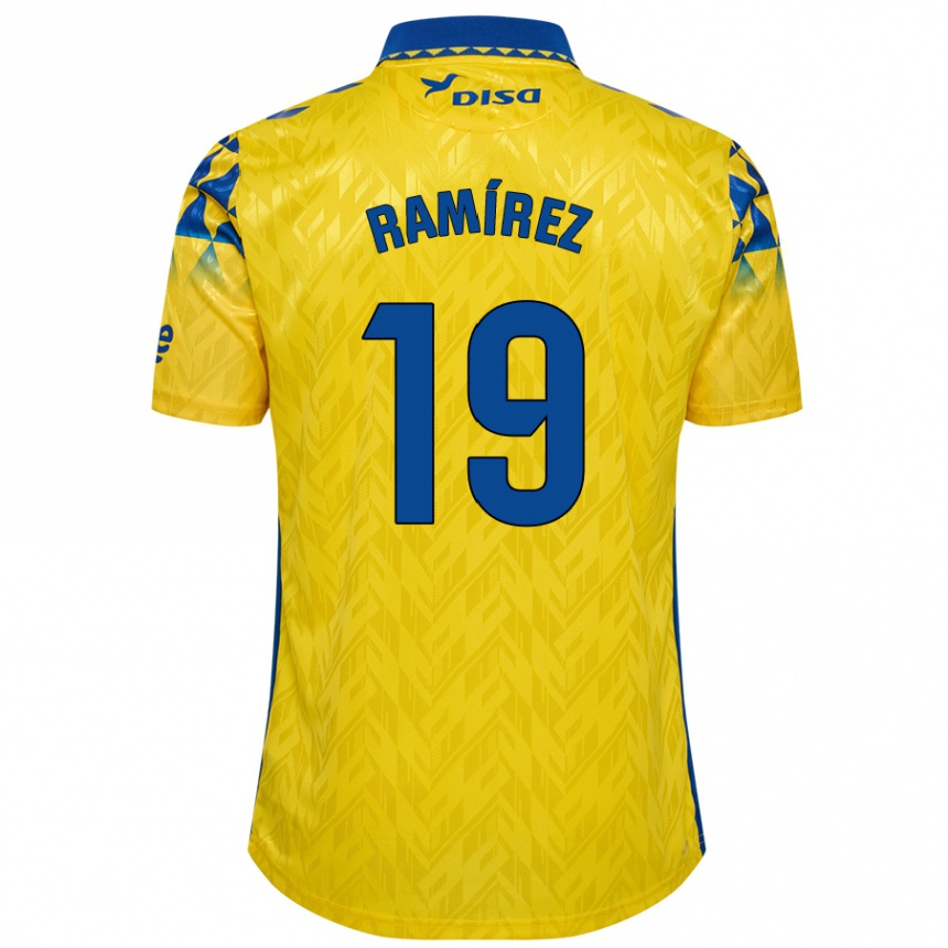 Niño Fútbol Camiseta Sandro Ramírez #19 Amarillo Azul 1ª Equipación 2024/25