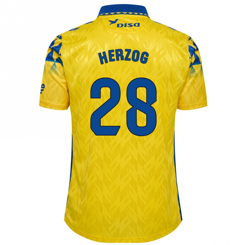 Niño Fútbol Camiseta Juanma Herzog #28 Amarillo Azul 1ª Equipación 2024/25