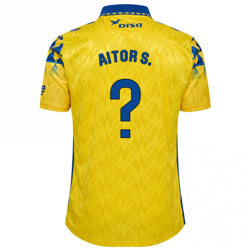 Niño Fútbol Camiseta Aitor Sánchez #0 Amarillo Azul 1ª Equipación 2024/25