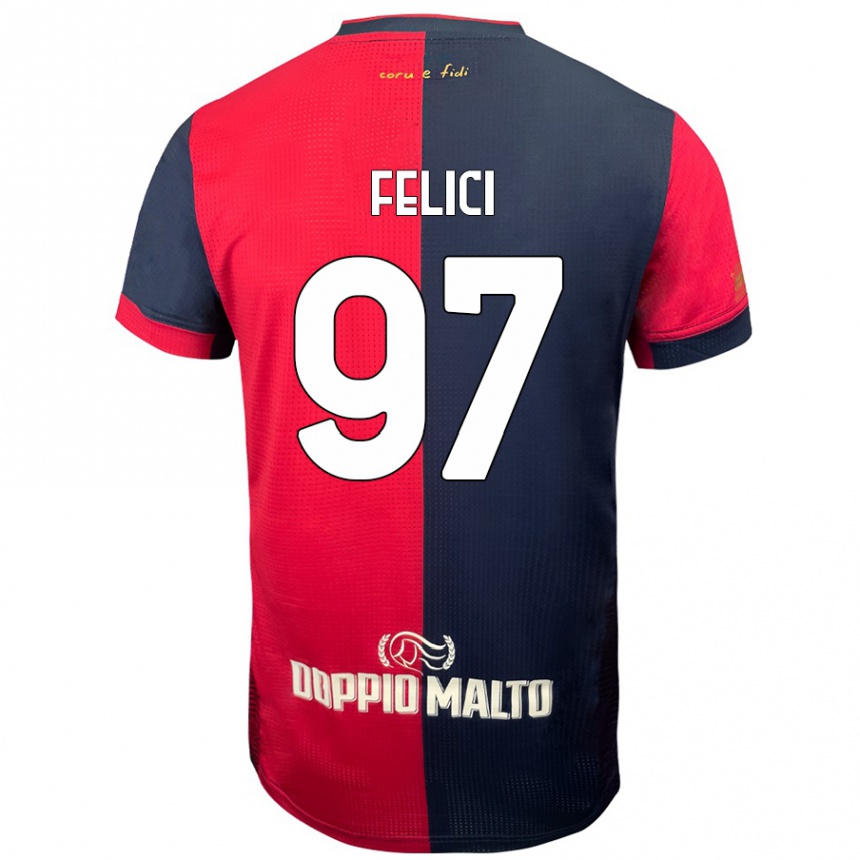 Niño Fútbol Camiseta Mattia Felici #97 Rojo Azul Más Oscuro 1ª Equipación 2024/25